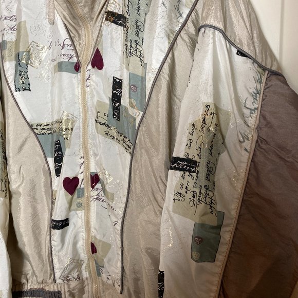 Vintage 90s Windbreaker Tan Abstract Pattern  Women’s Size Large - Picture 3 of 6